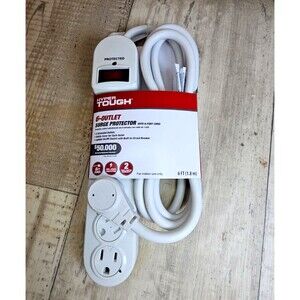 Hyper Tough 6 Outlet Surge Protector 6ft Cord 900 Joules White Power Strip